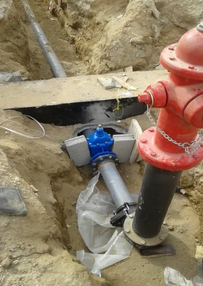 Fire hydrant and valve installation